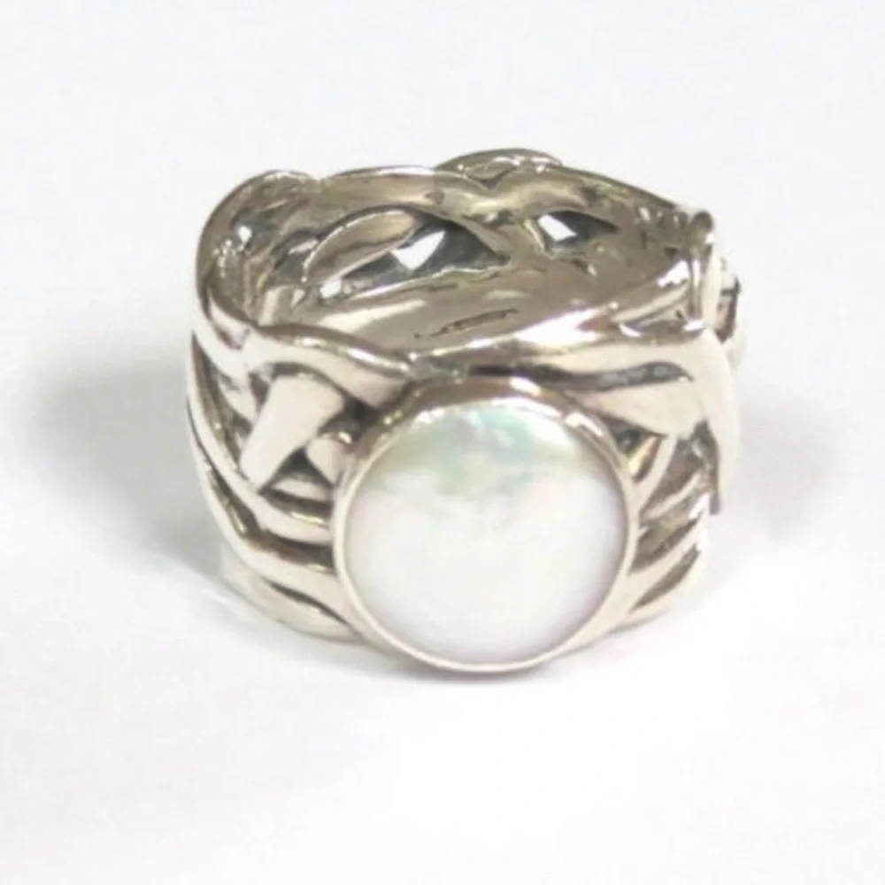 Silpada Ring - Retired - Woven Sterling Silver Band with coin Pearl- size 10 - Picture 3 of 9